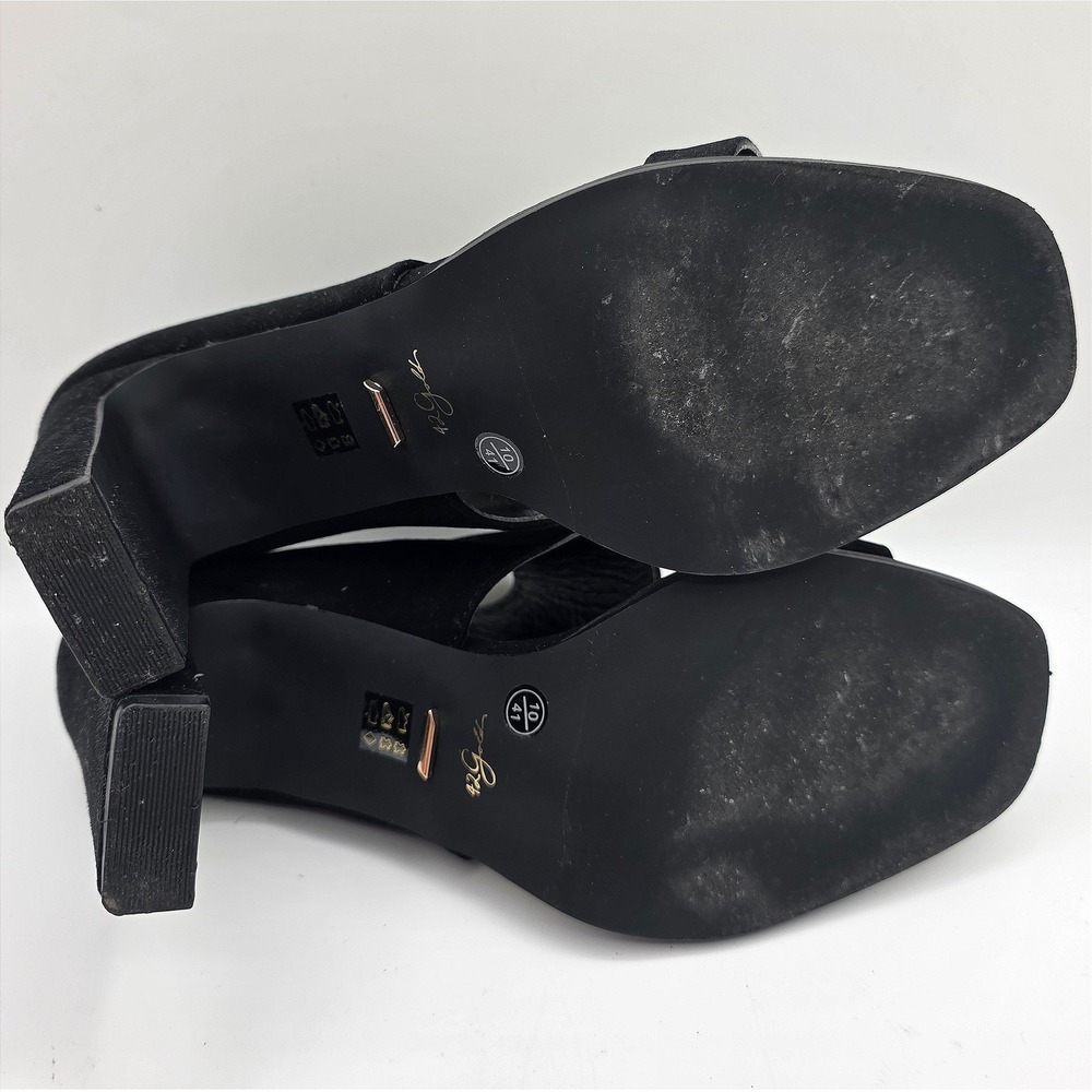42 Gold Linx Slide Sandal Black Kid Suede Block Heel Womens 10 - Picture 7 of 8
